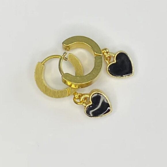 Enamel Heart Huggie Hoop Earrings Stainless Steel - Picture 5 of 5